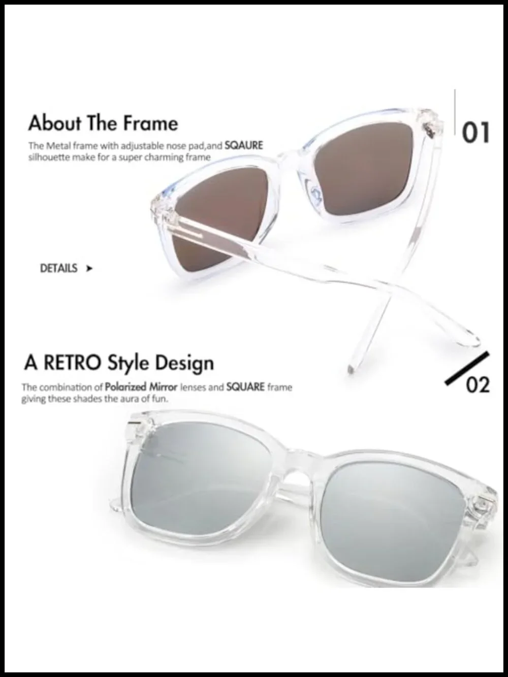 Polarized UV400 Square Sunglasses Oversized Frame